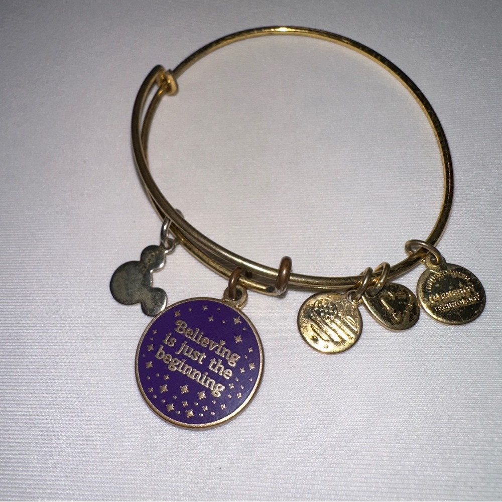 Alex and Ani Shiny Gold Bangle with Disney “Believing is just the Beginning”